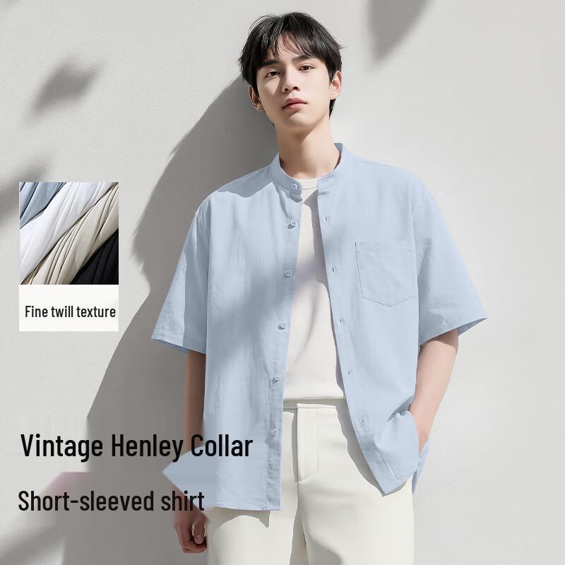 

TonLion Men s Casual Henry Collar Short-Sleeve Shirt