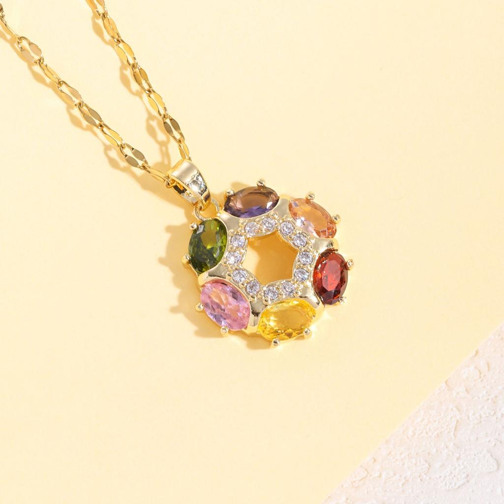 Circle Necklace Women, Personalized Versatile Color Zircon Set, Accessories