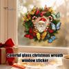 Bathroom Glass Decoration Christmas Wreath Window Sticker, Stained Style, Removable Santa Butterfly Candy Static Clings Cane Decal, PVC Cling for Home