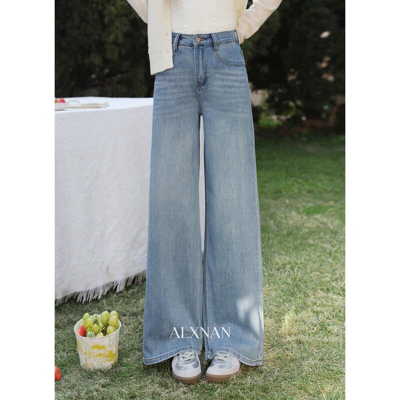 Deer Xiangnan Women s High-Waisted Wide-Leg Jeans L