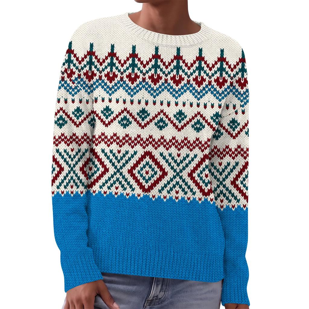 Women's Fashion Soft Long Sleeve Printed Neck Pullover Sweater for Fall Winter