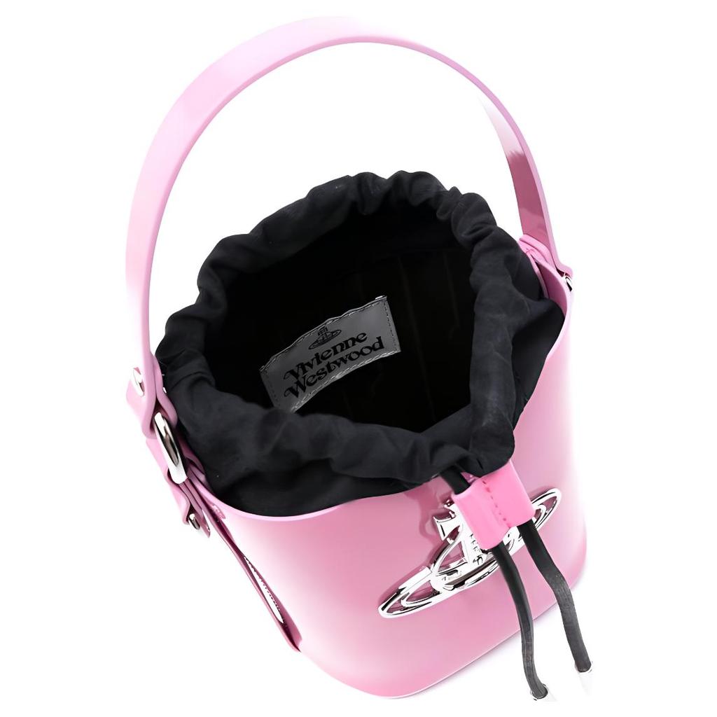 VIVIENNE WESTWOOD Saturn Logo Adjustable Detachable Shoulder Strap Drawstring Closure Leather Bucket Bag Women Bags Pink 4302002MUL001OG406