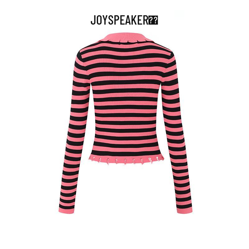 JOY SPEAKER Striped Lapel Knit Cardigan