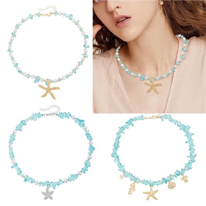 Playful Starfish Drop Necklace Lightweight Alloy Collarbone Chain With Crystal Embellishment For Casual Daily Wear
