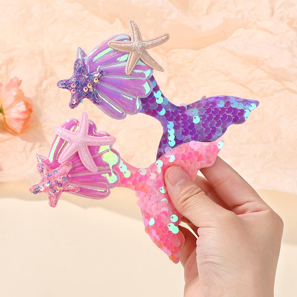 LOVEKIKI 2Pcs/lot Sparkling Mermaid Hair Clip Headband Set Kids Performance Vacation Hair Accessory Exquisite Headwear Gift