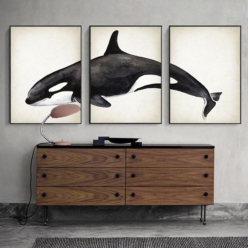 Marine Animals Canvas Paintings Great White Shark Posters and Prints Killer Whale Wall Art Picture for Home Decoration No Frame