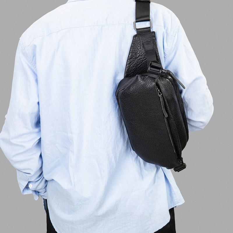 Real Cowhide Chest Bag Men Trendy Style Multifunctional Leather Waist Granular Soft High-end Men s чёрный