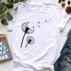 New Summer  Dandelion Butterfly Print Women Tshirt Casual White and Black T-shirt Funny T Shirt Gift for Lady Young Girl Tops