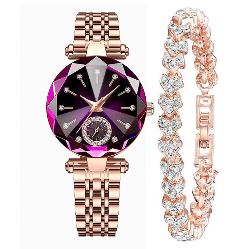 Elegant Ladies' Quartz Watch with Diamond Accents, Durable Glass, and Steel Band