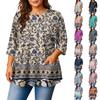 Damesblouse met print en korte mouwen in grote maten, elegant voor woon-werkverkeer en casual gelegenheden.