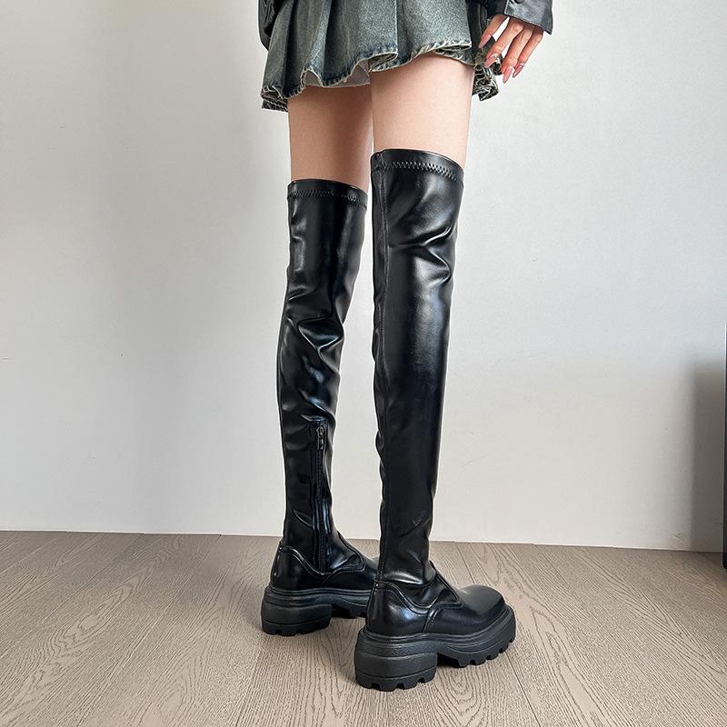 Black Knee Boots Children Look Thin 2025 New Popular Thick-soled Elastic Thin Spring and Autumn Long Knight Boots
