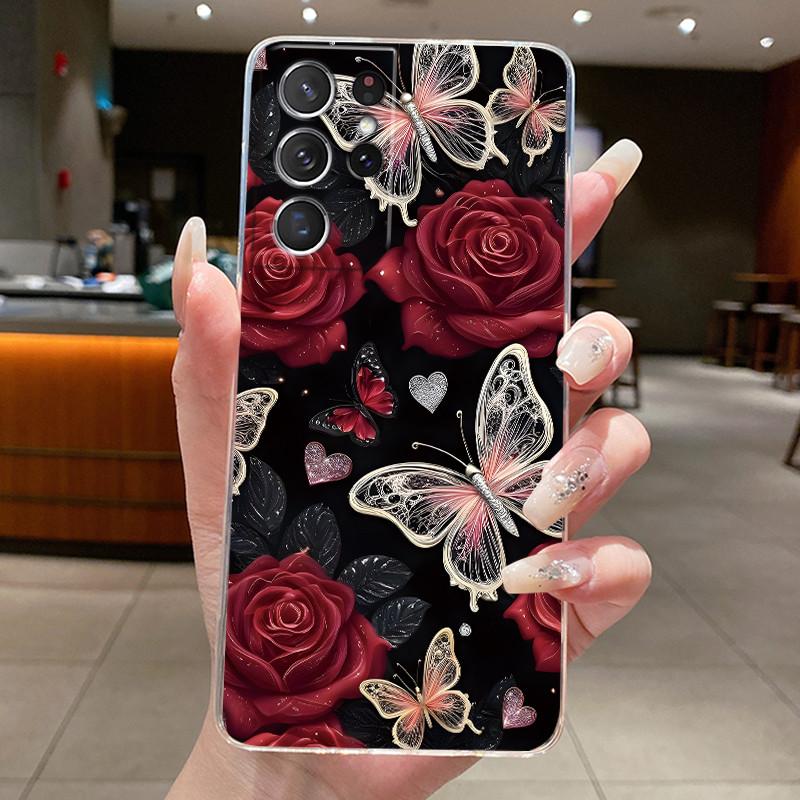 For Samsung S21 Ultra Case Clear Casing Fashion Butterfly Flower Soft TPU Silicone Cover For Samsung Galaxy S20 Ultra Phone Case