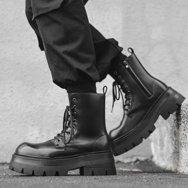 Couples High Quality Casual Platform Boots New Designer Shoes Men Motorcycle Ankle Boots British High-end Men Boots Botas Hombre