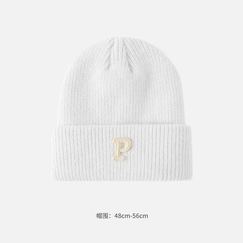 

Осенне-зимняя шерстяная шапка с вышитыми буквами, теплая, утолщенная, защитные наушники, повседневная, универсальная, однотонная, плетеная, трикотажная шапка, холодная шапка