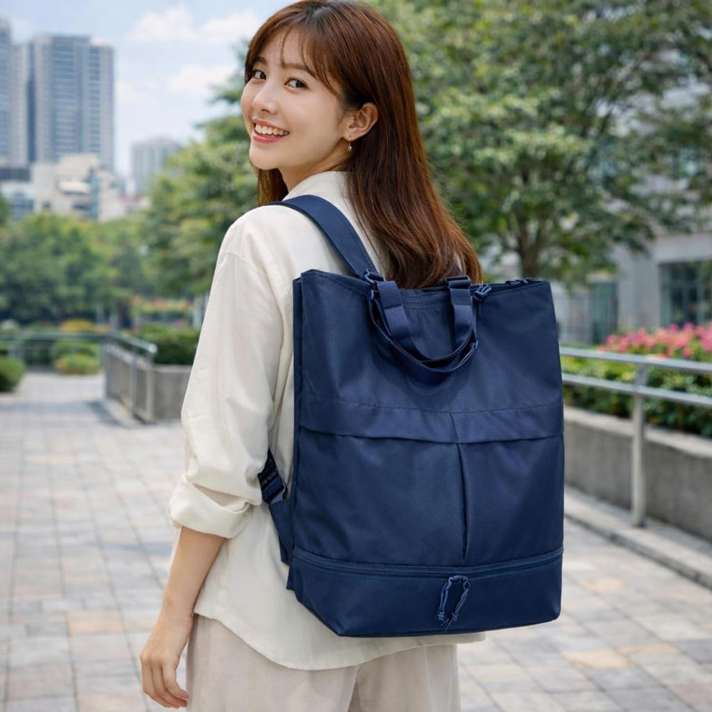 Large Capacity, Lightweight, 2-Way Tote Backpack with Shoe Storage, Made of Nylon, Handbag, Perfect for Commuting to Work or School, Stylish, Simple,