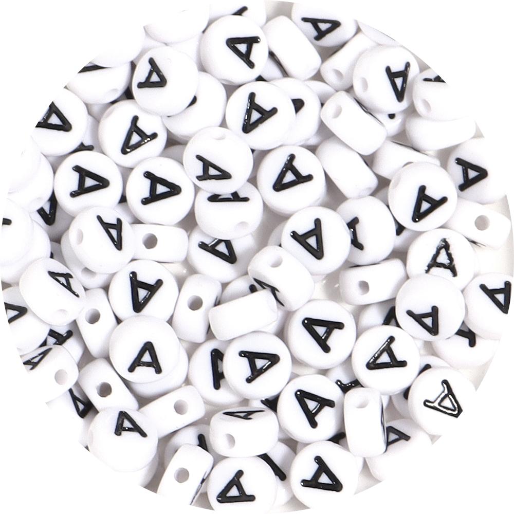 100Pcs 7mm Black White Acrylic Alphabet Beads Flat Round Loose Spacer Letter Beads For DIY Craft Bracelet Supplies Wholesale