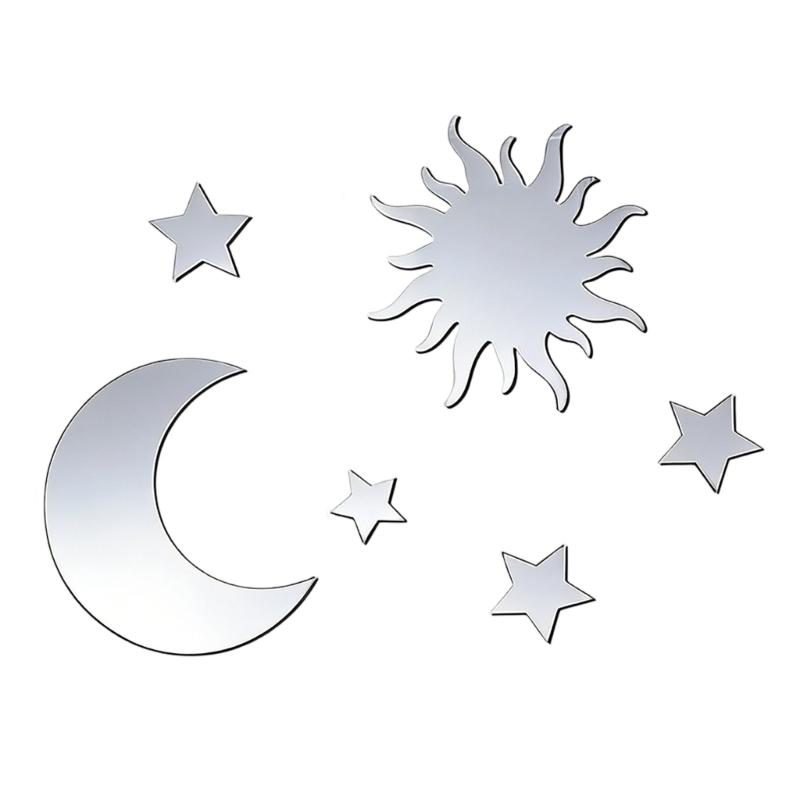 

Star Moon Mirror Wall Sticker Star Moon Wall Decal Decors Removable DIY Art Wall Decors for Office Home Decorations 1
