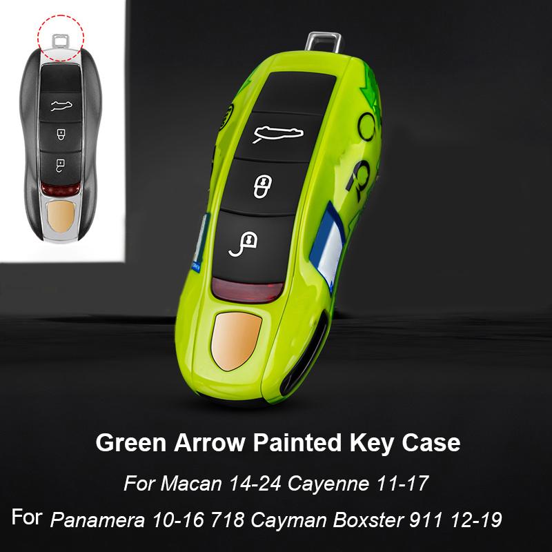 Pro Porsche Panamera Cayenne Macan 718 Cayman Boxster 911 Taycan 10-25 Auto Zelená Grello Lakovaný Klíčenka Ochranný Kryt