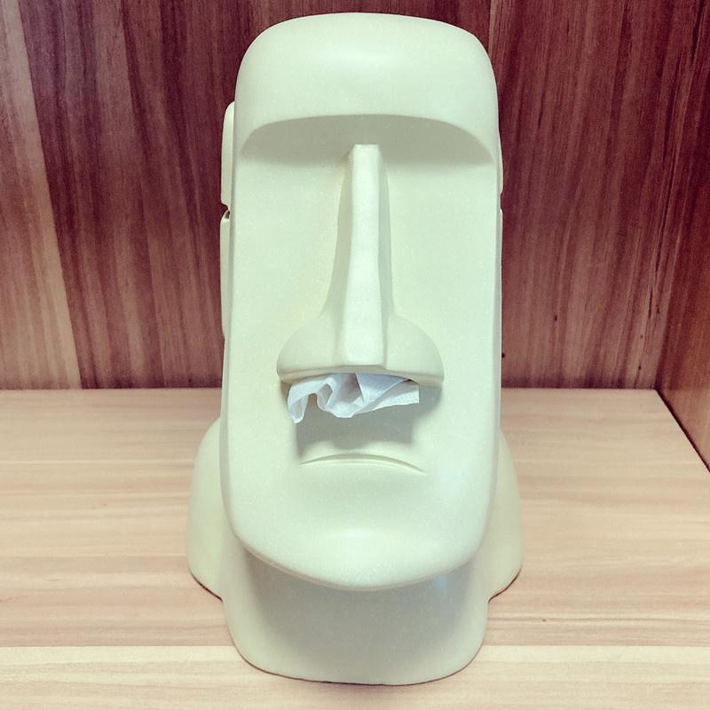 Easter Island Tissue Box Moai Living Room Funny Nostril Storage Paper Box Table Top Carton Halloween Decoration Bar Arrangement