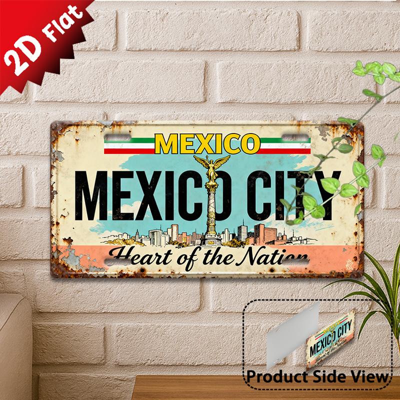 D Flat Mexico City Aluminum Sign Vintage Aluminum Wall Decoration Capital Landmark Theme Office and Bar Decoration