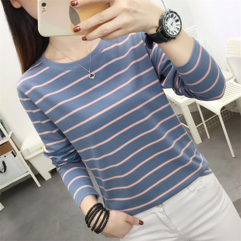 Women's Retro Striped Long Sleeve Slimming Base Layer T-Shirt for Autumn/Winter 2024