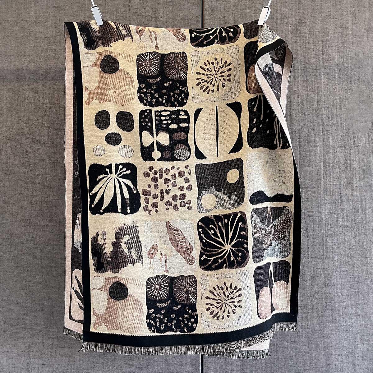 

Autumn and winter imitation cashmere warm jacquard short beard fringed scarf feminine geometric plant plaid printing scarf shawl batch 185*68cm