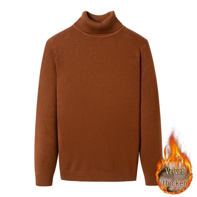 Men's Thickened Woolen High-Neck Sweater with Fleece Lining, Autumn/Winter Warm Base Layer, Rolled Collar Knitwear