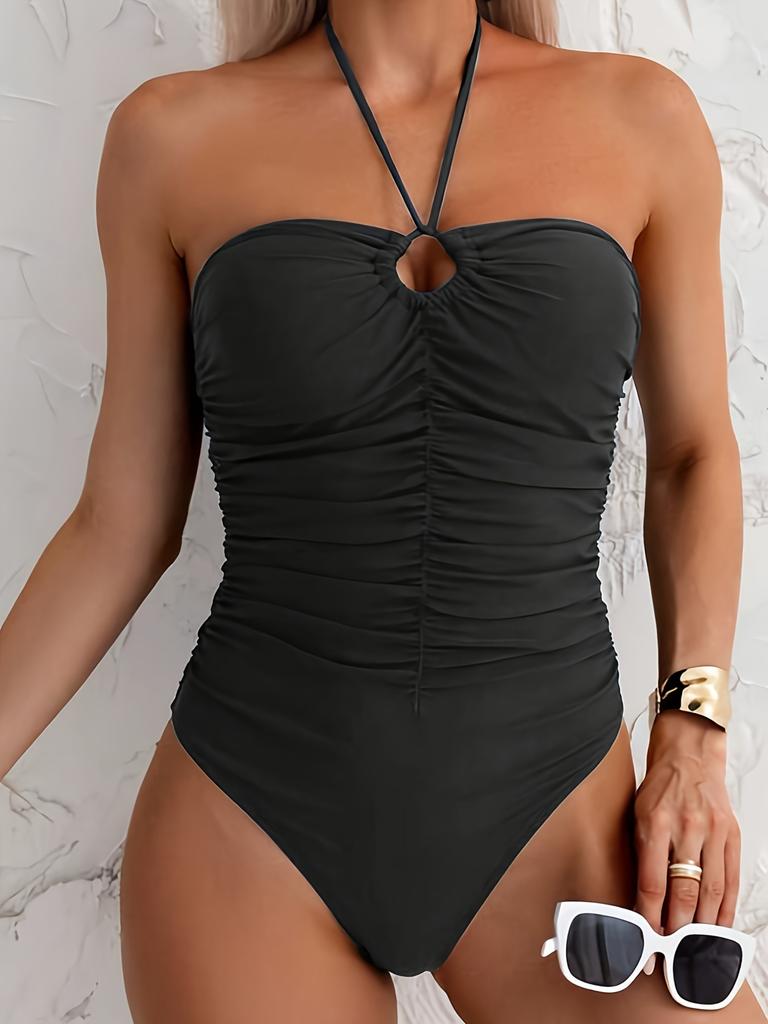 Damen Modischer Einteiliger V-Ausschnitt Badeanzug, Damen Einteiliger Neckholder Badeanzug