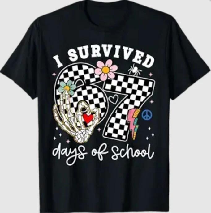 I Survived 67 Days of School Funny 67 Meme Teachers Students T-Shirt L