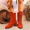 Fashion Hot Selling Autumn Suede Mid-calf Boots Fashion Woman Middle Heels Knee High Riding Boot Female Shoe Women's