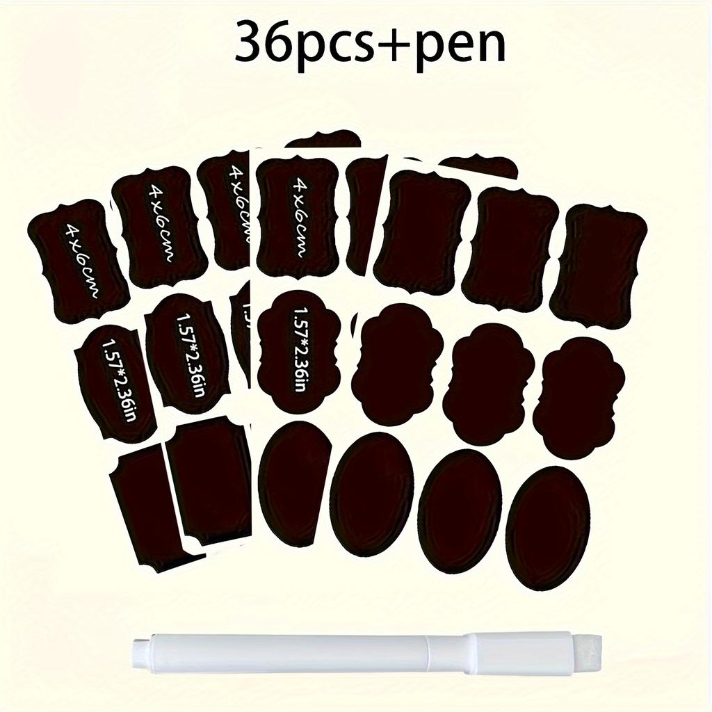 36PCS Reusable Food Storage Container Label with Pen No Glue, Self-Adhesive, Blackboard Sticker for Spices, Cheese, Etc. - Kitchen Accessories