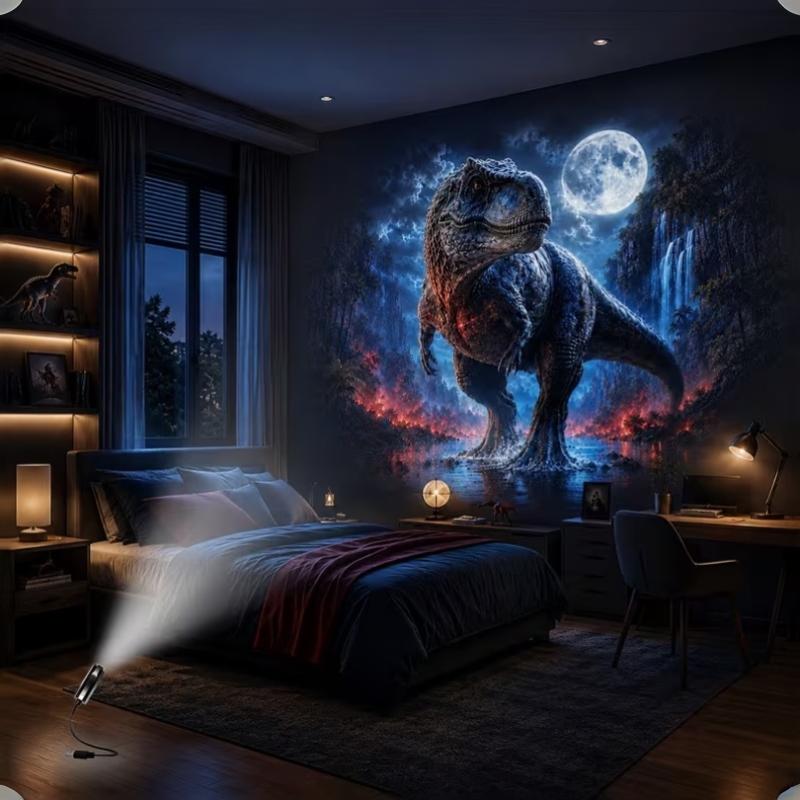 Creative Dinosaur-Themed Usb Projection Light 360° Rotatable Night Light For Bedroom Ceiling Ambiance Decoration
