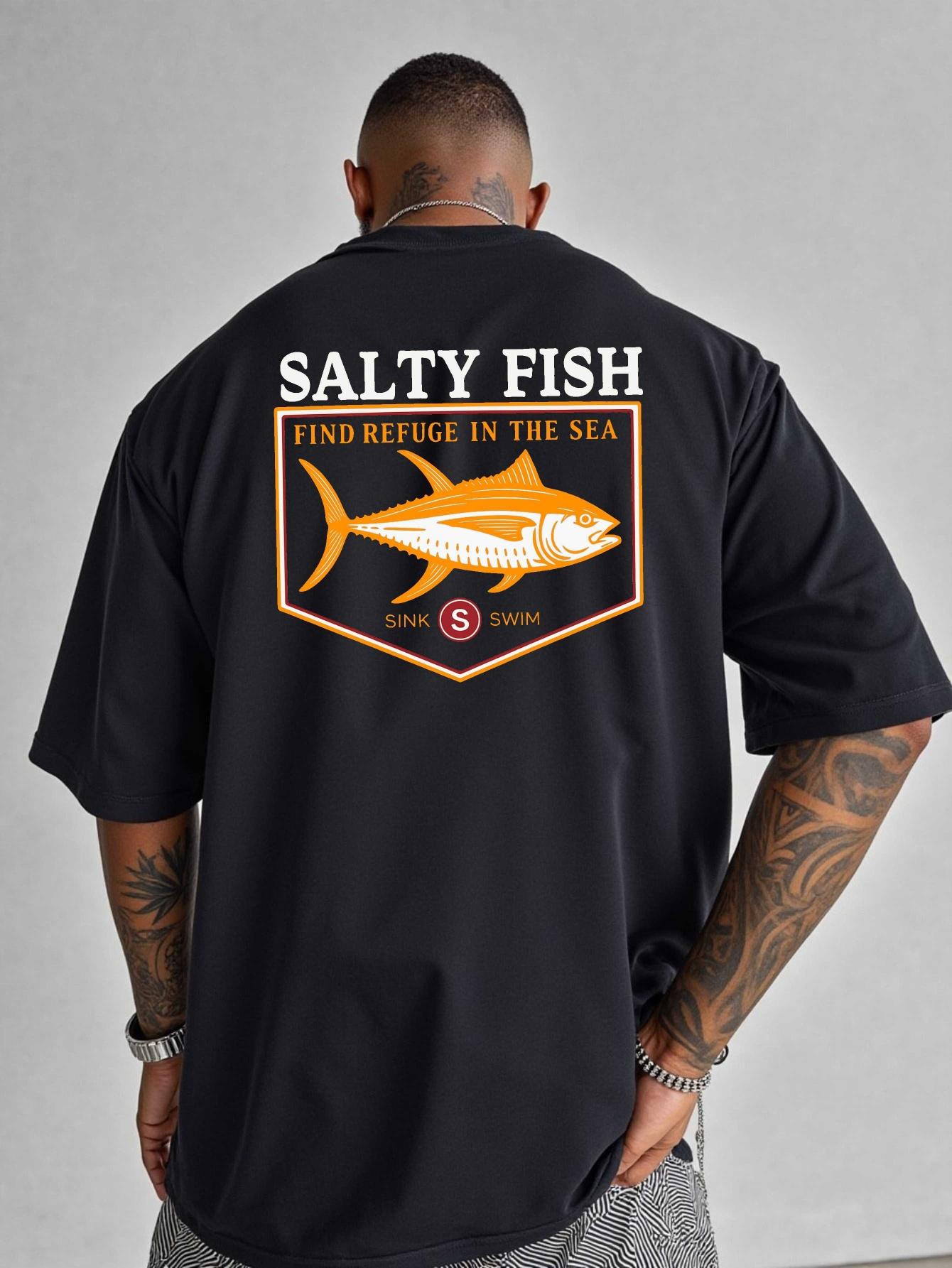 Men S T-Shirt - Saltwater Fishing Graphic Heat Transfer Print with Mackerel And Tuna Design XXXXL