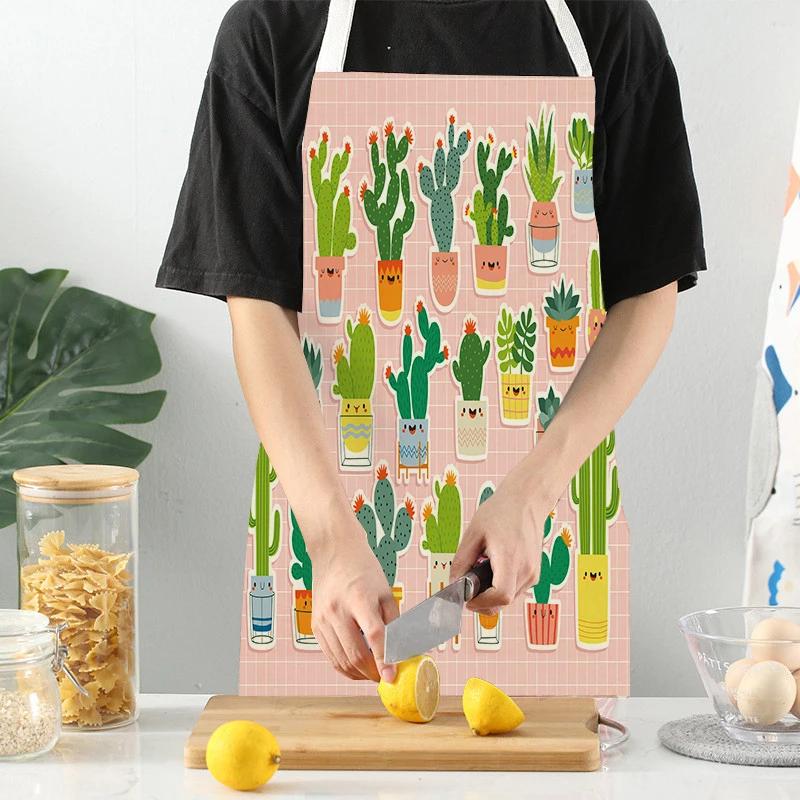 Cactus Pattern Home Cleaning Kitchen Aprons Plant Flowers Adult Kids Waist Bib Baking Accessories Cleaning Antifouling Apron