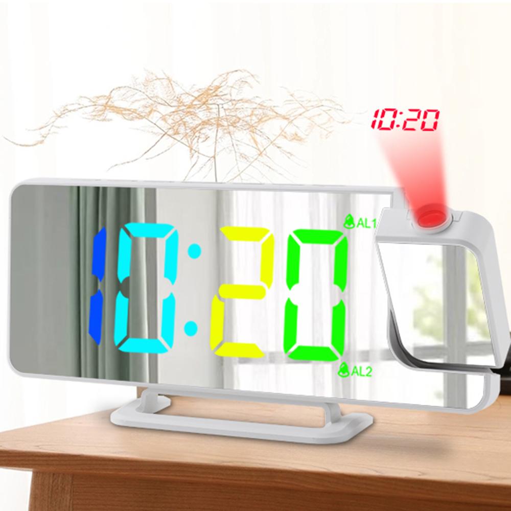 Projection Alarm Clock Digital Mirror Clocks with 180 degrees Rotatable Projector RGB Color Digital LED Display 6 Display Brightness Dual Alarm