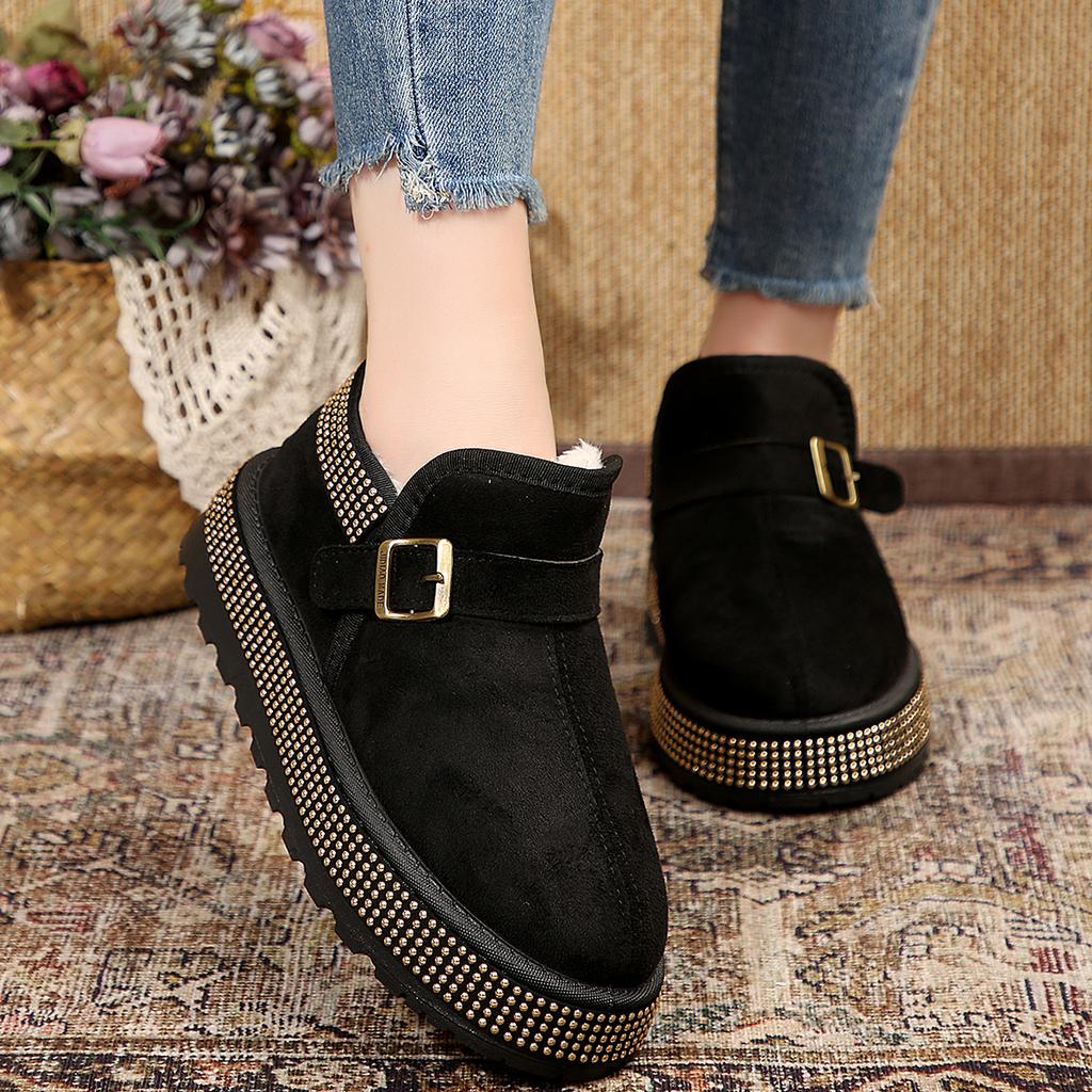Winter Suede Warm Buckle Large Size Walking Boots Fashion New Round Toe Thick Sole Sexy Non-Slip Casual Flat Snow Boots Women