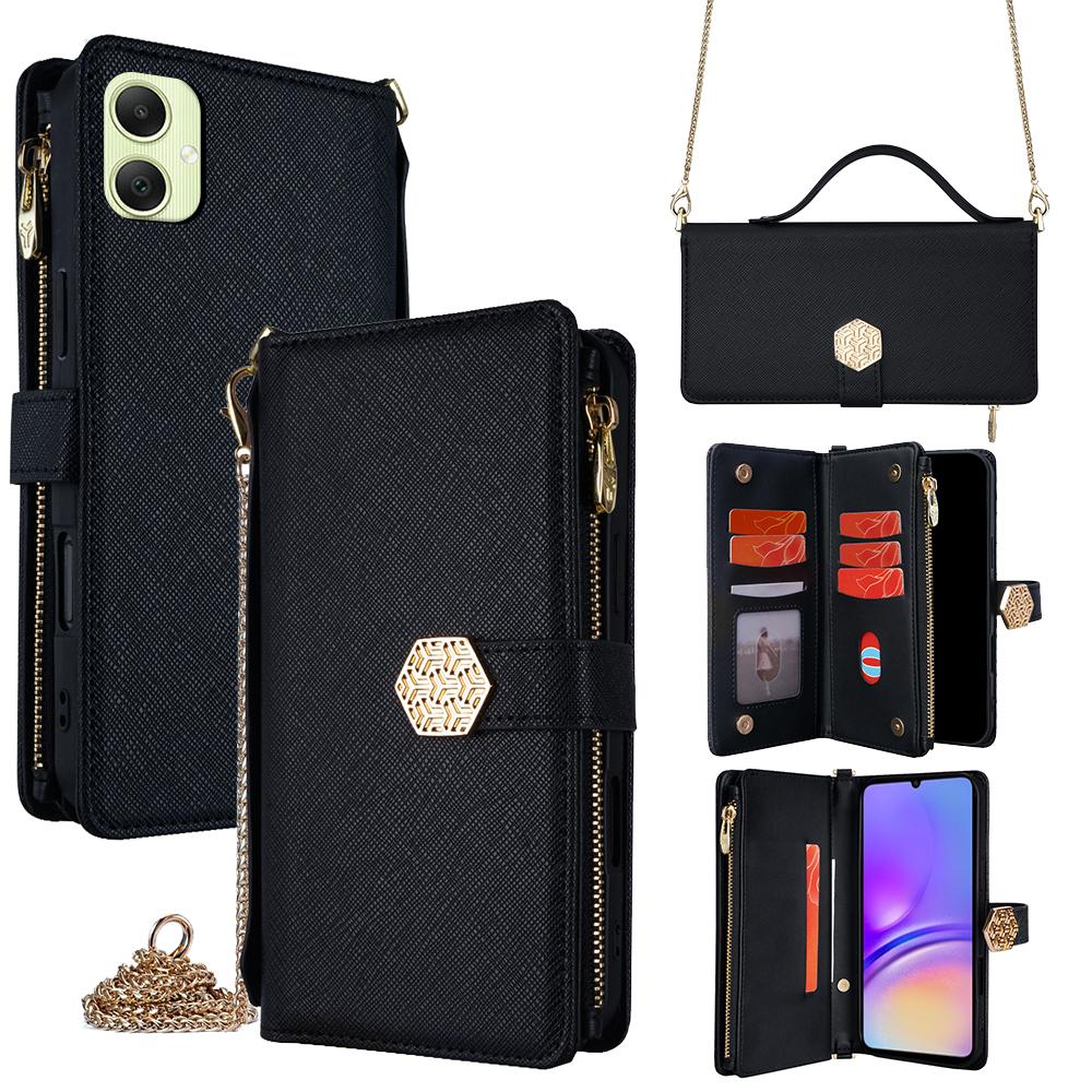 For Samsung Galaxy A05 4G Case Cross Texture PU Leather + TPU Wallet Phone Cover with Strap