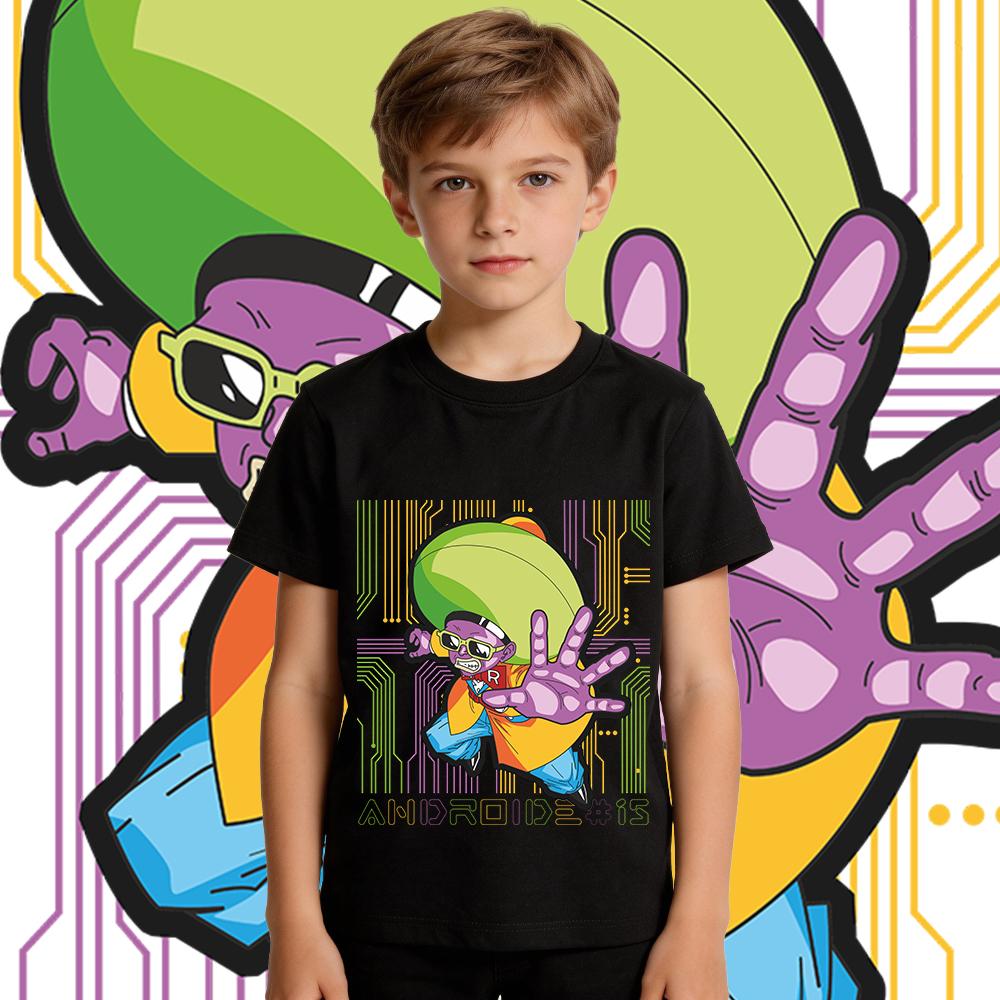 Dbz Android 15 Anime Print Cotton T Shirt for Boys and Girls Breathable Kids Casual Wear