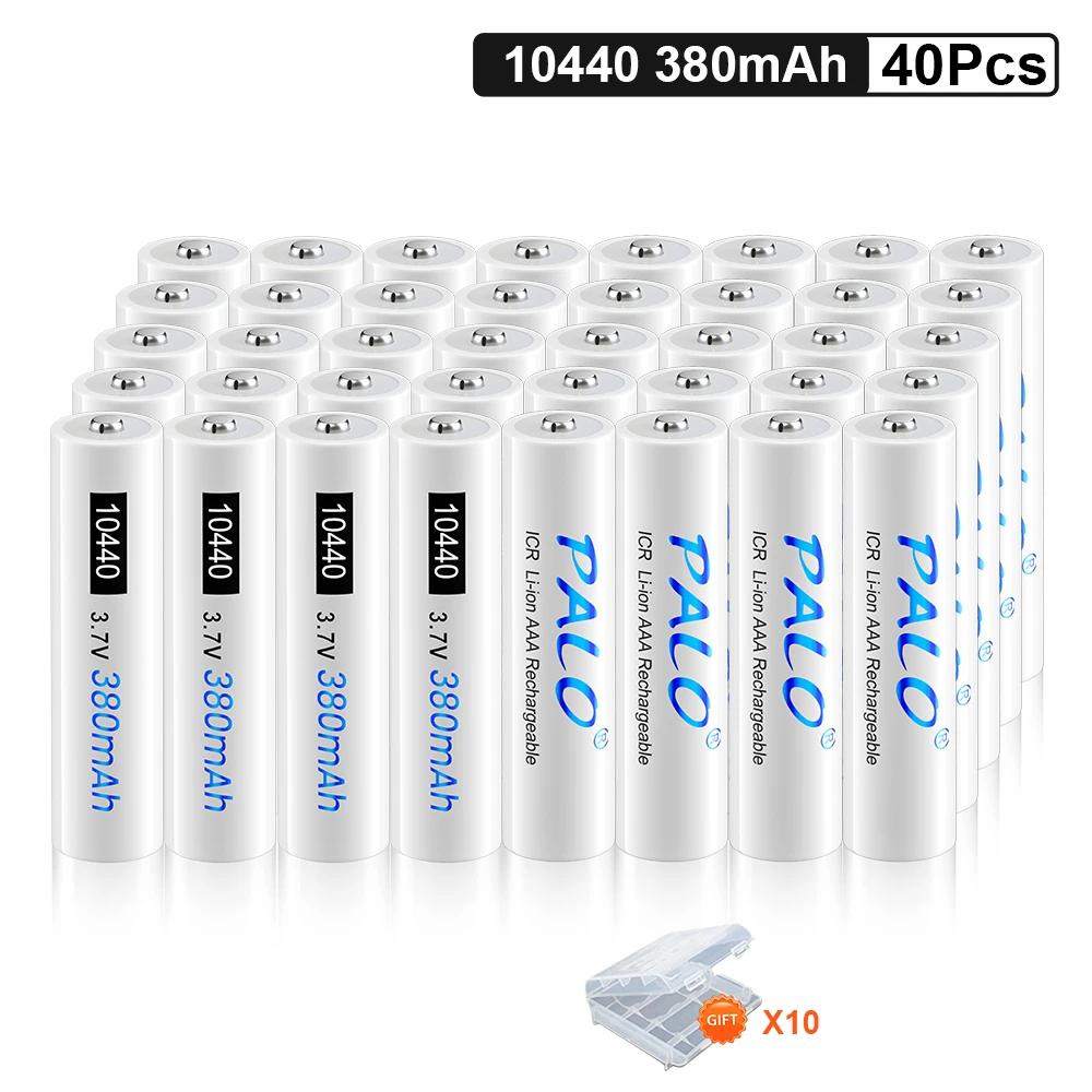 PALO 20-40pcs 10440 Battery 380mAh Top Button 3.7V 10440 Rechargeable Lithium Battery AAA 3A Rechargeble Li-ion Batteries
