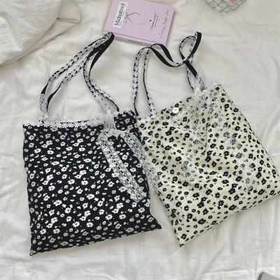 Lace Bow Patchwork Sweet Women's Shoulder Bags Retro Floral Portable Shopping Bag Female Purse Handbags College Girls Book Tote