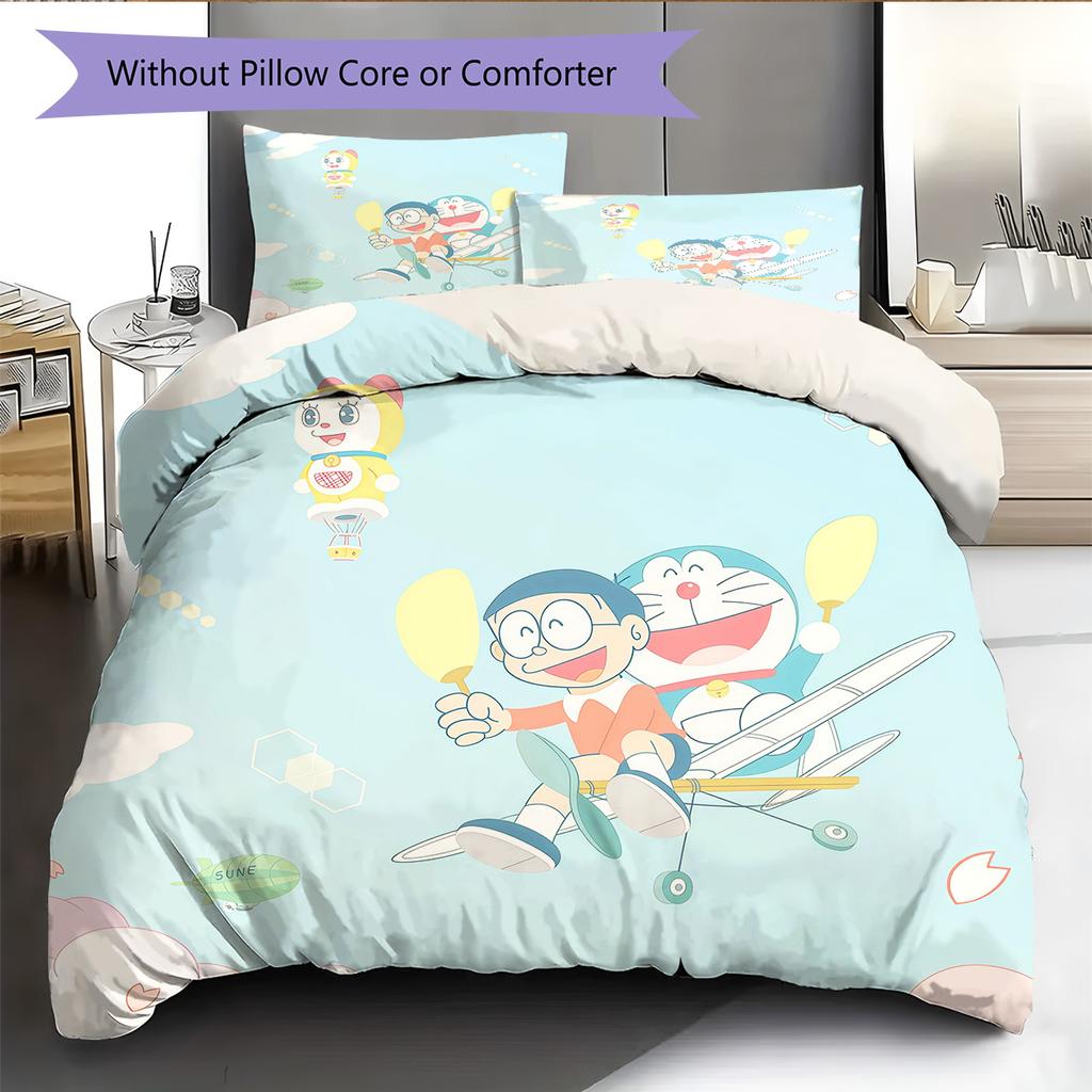 Doraemon Pattern Bedding Quilt Set Home Decoration Gift (1 * duvet cover + 2 * pillowcase without core)