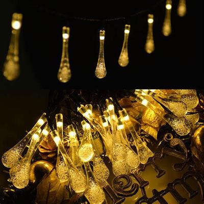 Lámparas solares tipo gotas de agua, tira de luces impermeables de 6m, luces de Hada para exteriores de Navidad para decoración de jardín, fiesta de boda