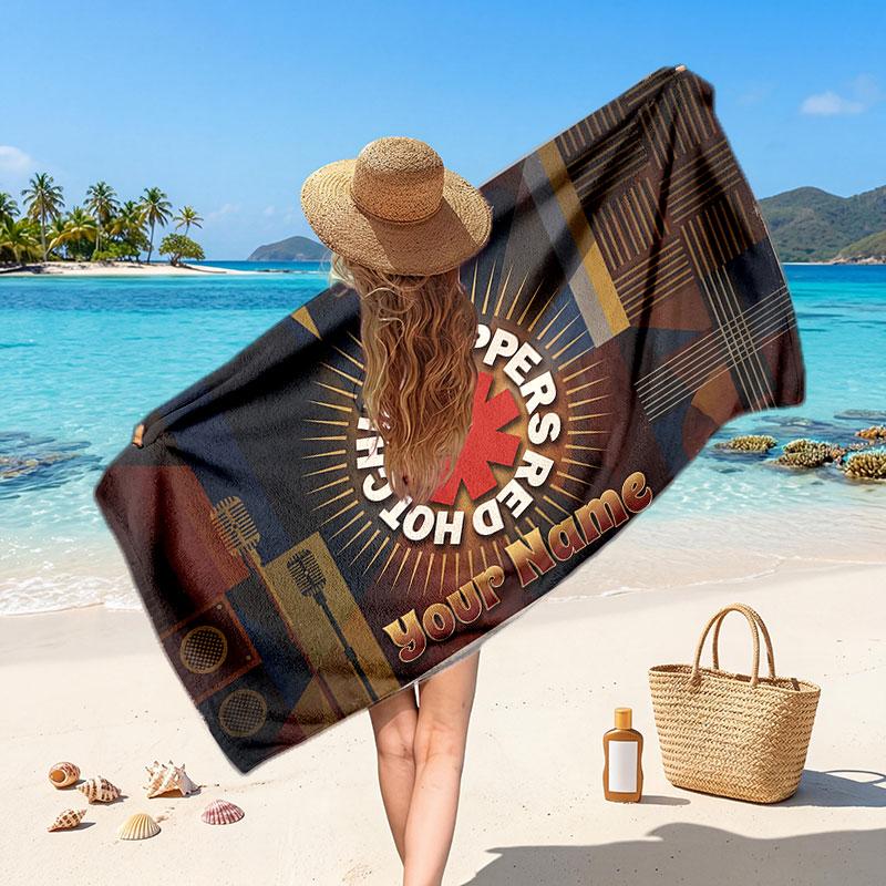 Red Hot Chili Peppers Customized Name Text Beach Towel, Soft Absorbent Towel Beach Pool Travel Personal Gift