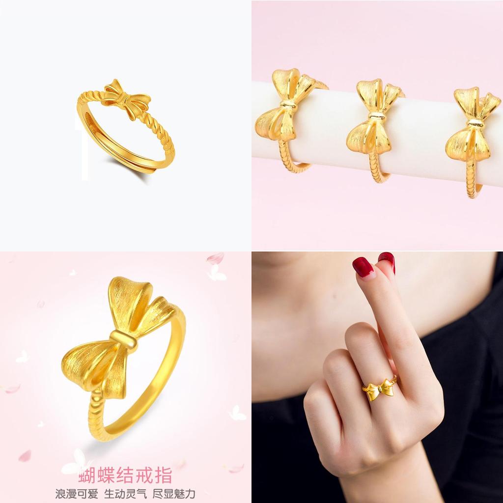 Elegant Gold Plated Brass Open Bow Ring Adjustable Minimalist Women's Fashion Jewelry