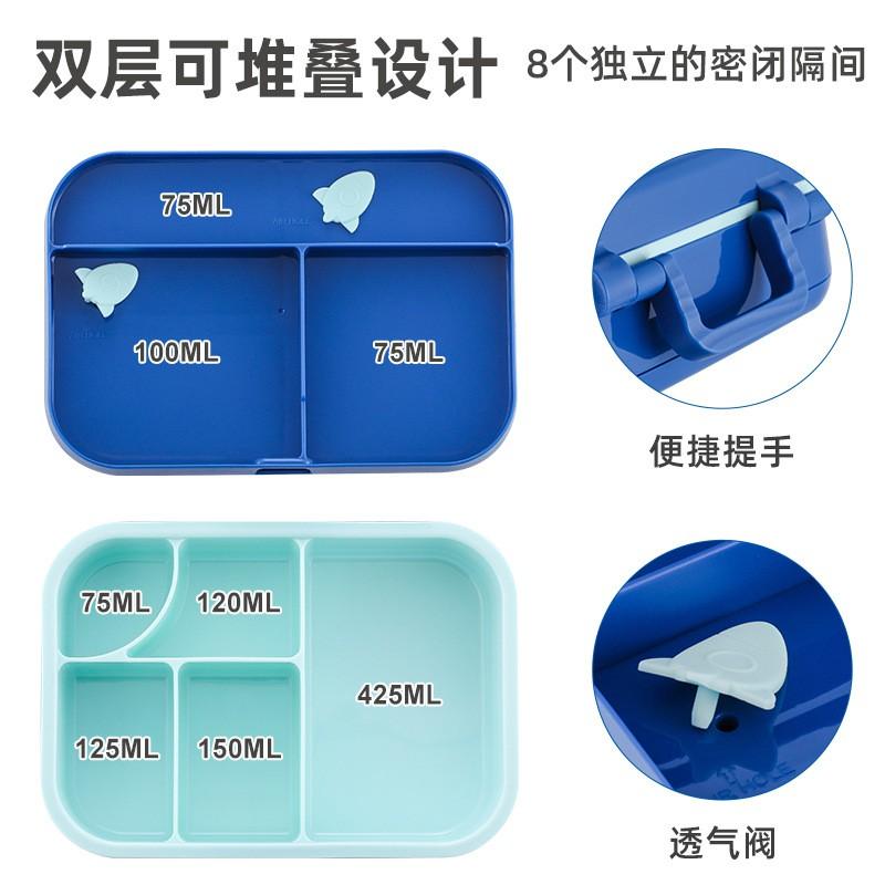 Microwave-Safe Bento Box Kids Students Lunch Container 5-Compartment Plastic Food Storage With Handle Leakproof