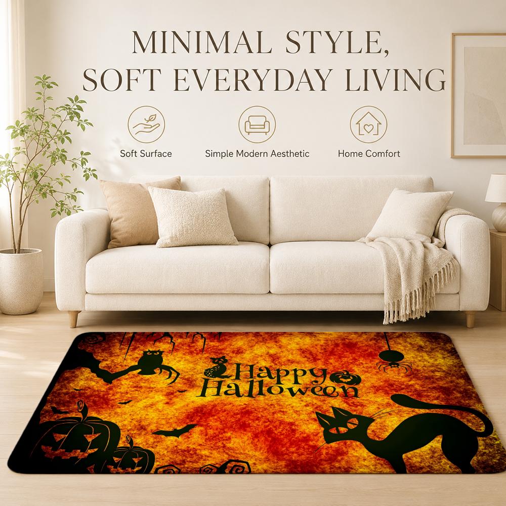 Pretty Happy Halloween Party Floor Mat Cozy Minimalist Flannel Area Rug Anti-Slip Washable Bedroom Living Room Decor