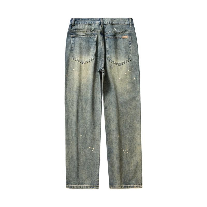 Mingge | American retro trendy brand ink splashing design jeans men's fashion loose casual wide-leg straight pants
