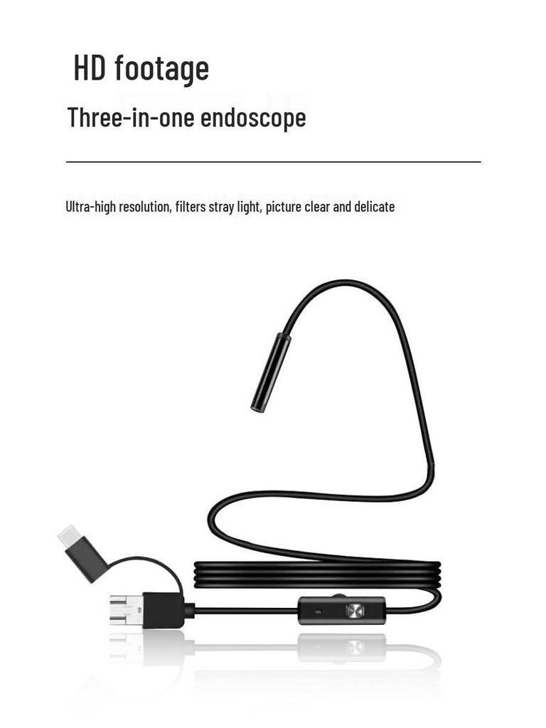 Cross-border 5.5/7mm 3-in-1 Endoscope for Industrial, Pipeline, Car, and AC Detection, Compatible with Mobile Phones (1-10M Range)