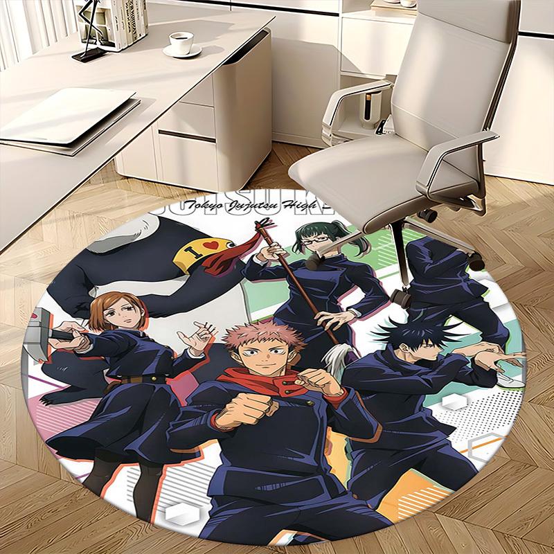 1pc Tokyo Jujutsu High School Anime Round Carpet  Office Chair Mat, NonSlip Rug with Cute Uniform Design for Home