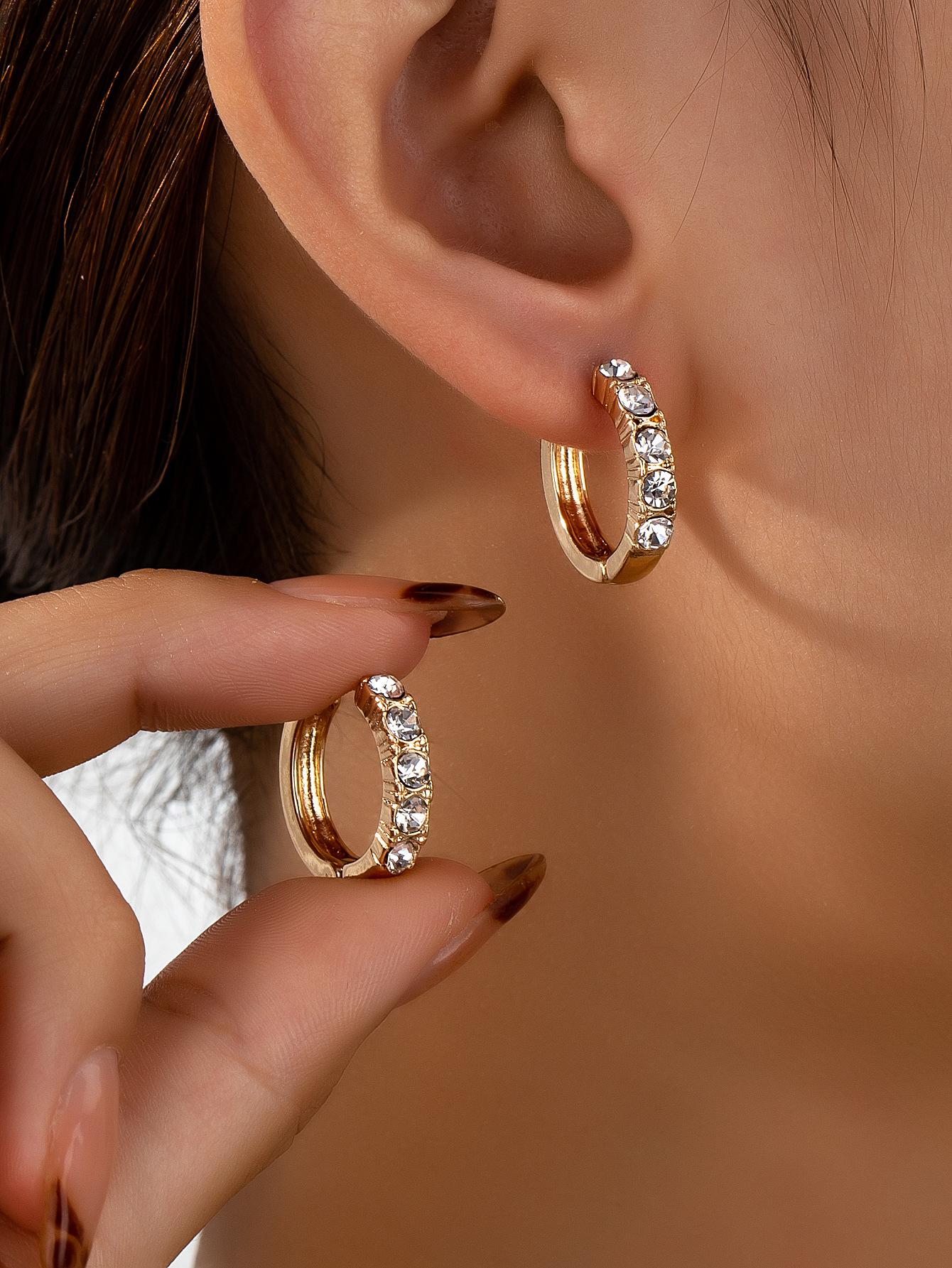 Minimalist inlaid zircon cold wind ear buckle temperament versatile trend earrings